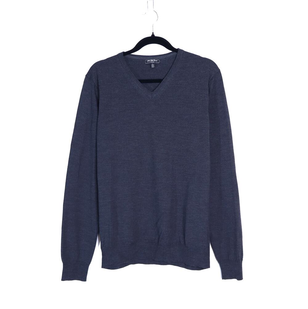 SAKS FIFTH AVENUE Merino Wool V Neck Sweater Dark Grey Knit Pullover Men's L